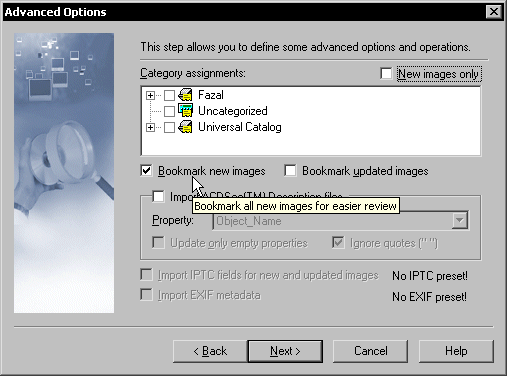 Bookmark new images dialog